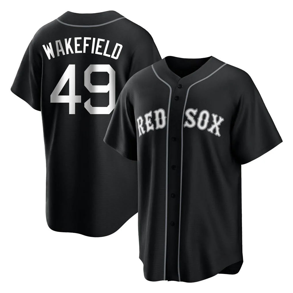 Arlishia B.Red Sox #49 Tim Wakefield Player Black Home Game Stitched Jerseys