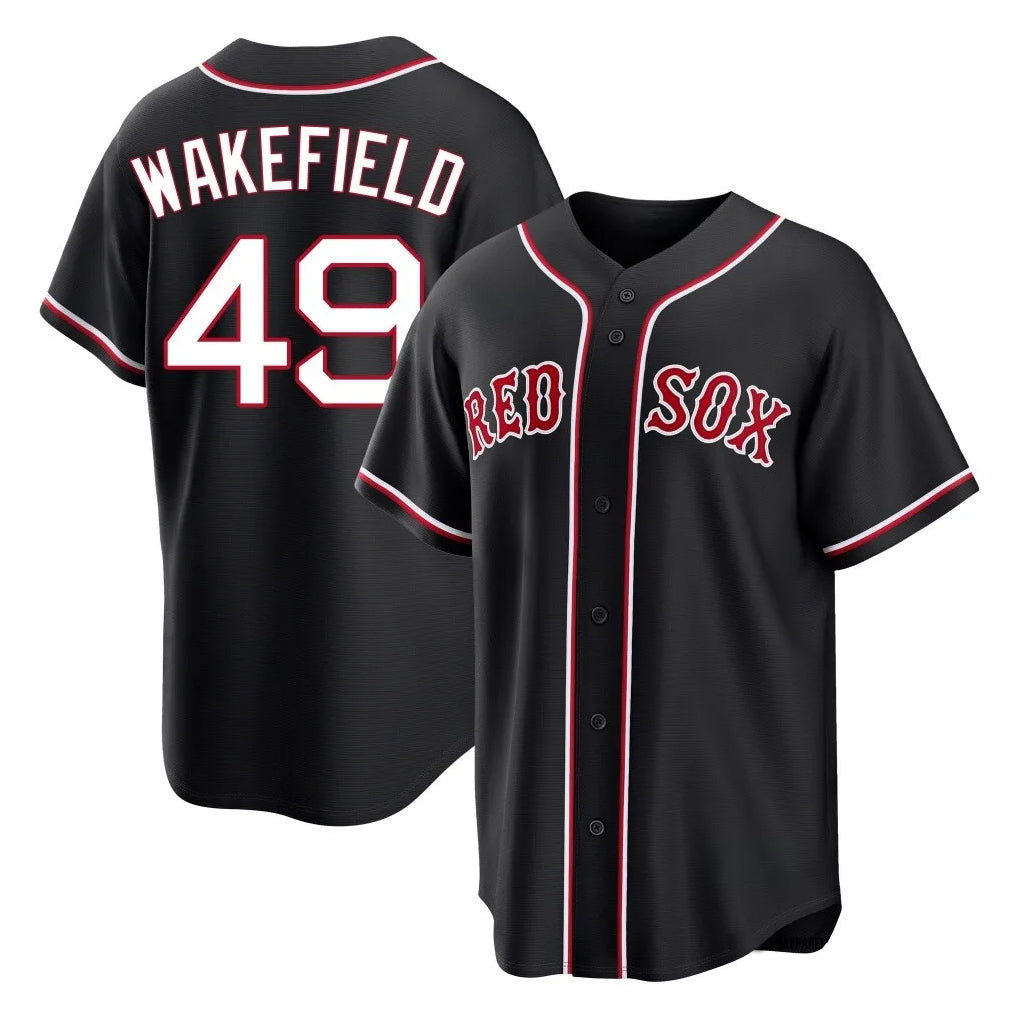 Arlishia B.Red Sox #49 Tim Wakefield Player Black Out Home Game Stitched Jerseys