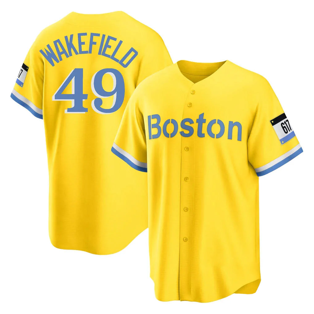 Arlishia B.Red Sox #49 Tim Wakefield Player Yellow Home Game Stitched Jerseys