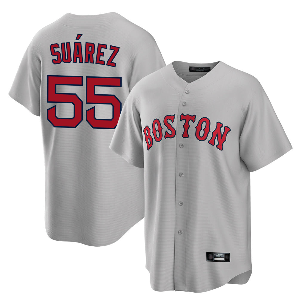Arlishia B.Red Sox #55 Ranger Su¨¢rez Player Gray Road Home Game Stitched Jerseys