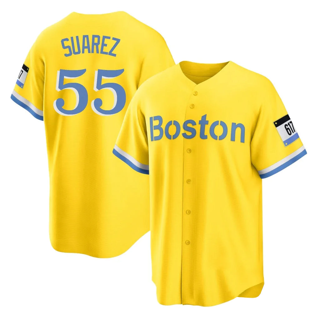 Arlishia B.Red Sox #55 Ranger Su¨¢rez Player Yellow Home Game Stitched Jerseys
