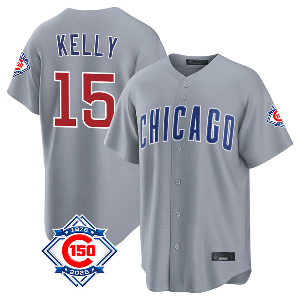 Arlishia C.Cubs #15 Carson Kelly Player Gray 150th Anniversary Home Game Stitched Jerseys