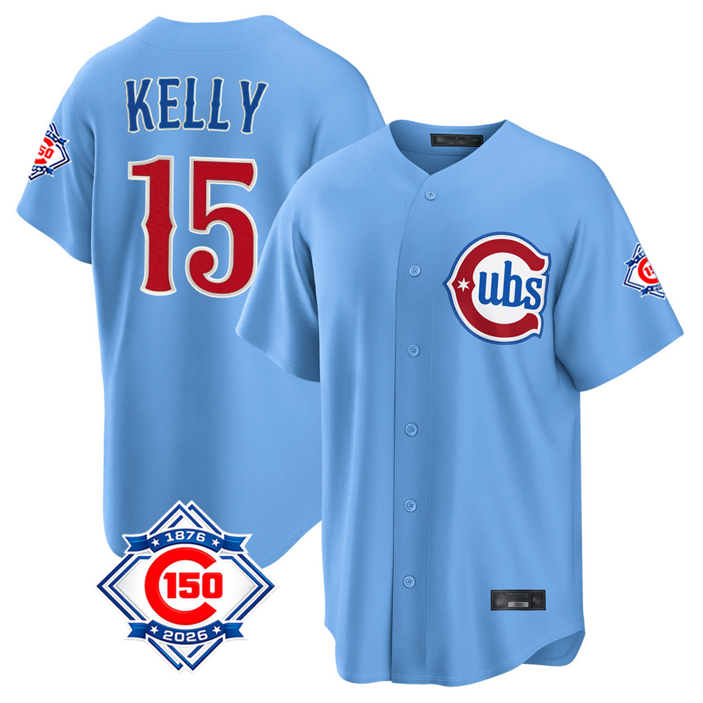 Arlishia C.Cubs #15 Carson Kelly Player Light Blue 150th Anniversary Home Game Stitched Jerseys