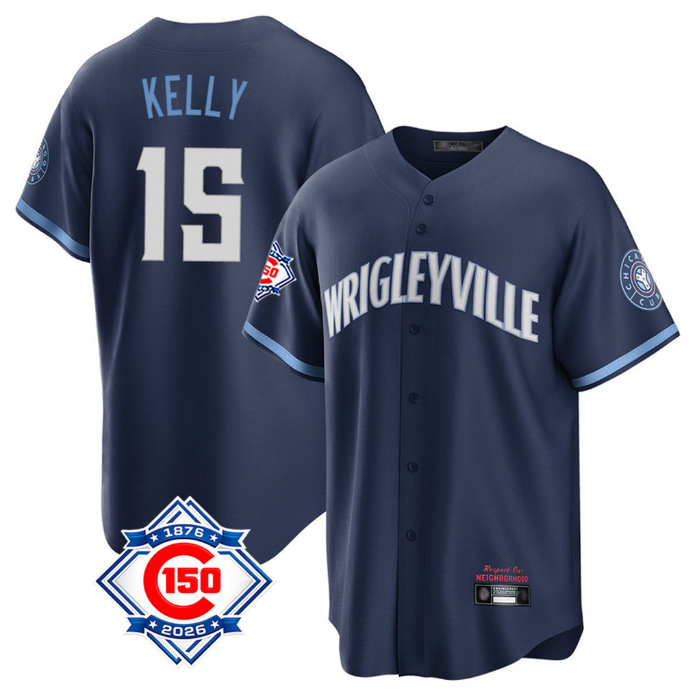 Arlishia C.Cubs #15 Carson Kelly Player Navy 150th Anniversary City Connect Home Game Stitched Jerseys