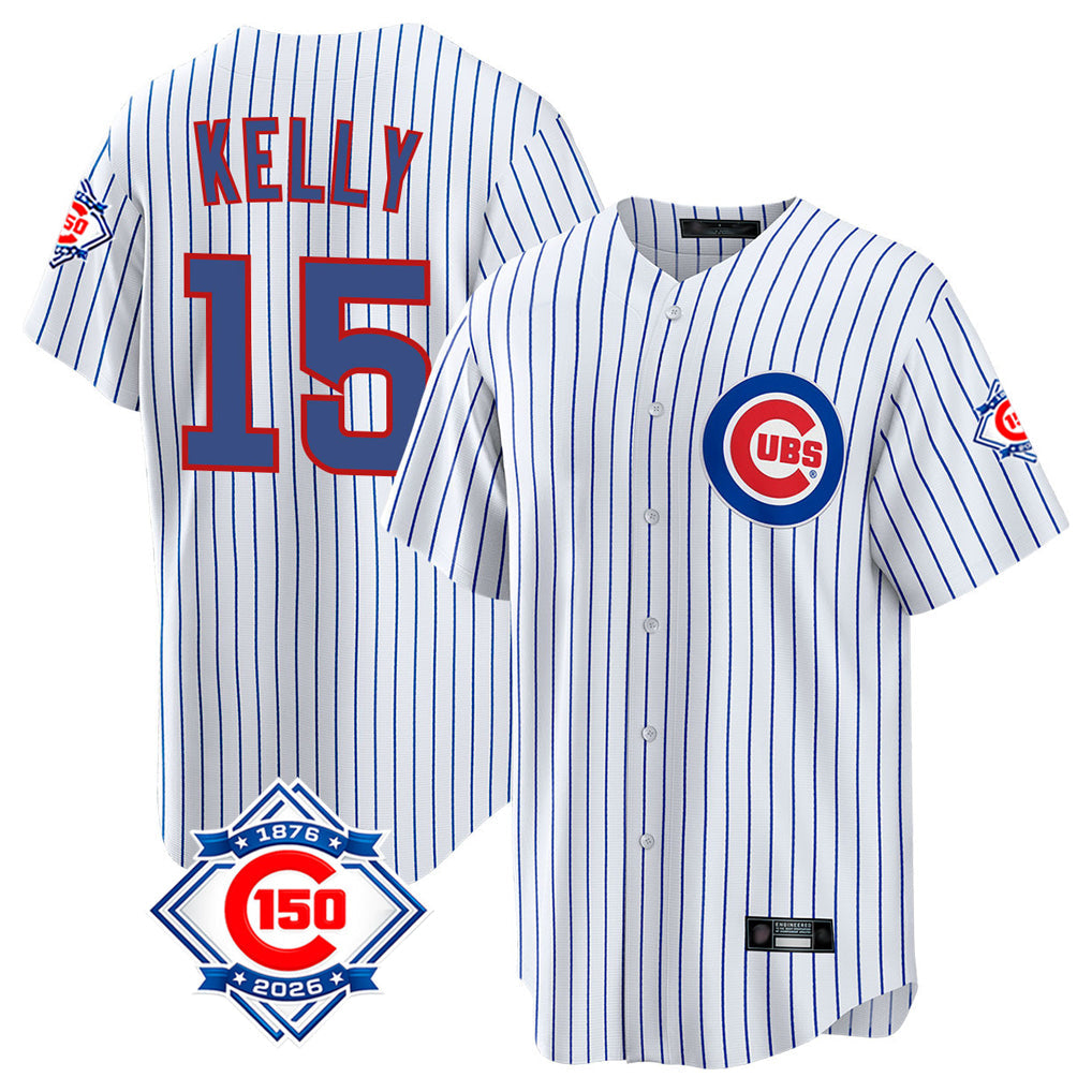 Arlishia C.Cubs #15 Carson Kelly Player White 150th Anniversary Home Game Stitched Jerseys
