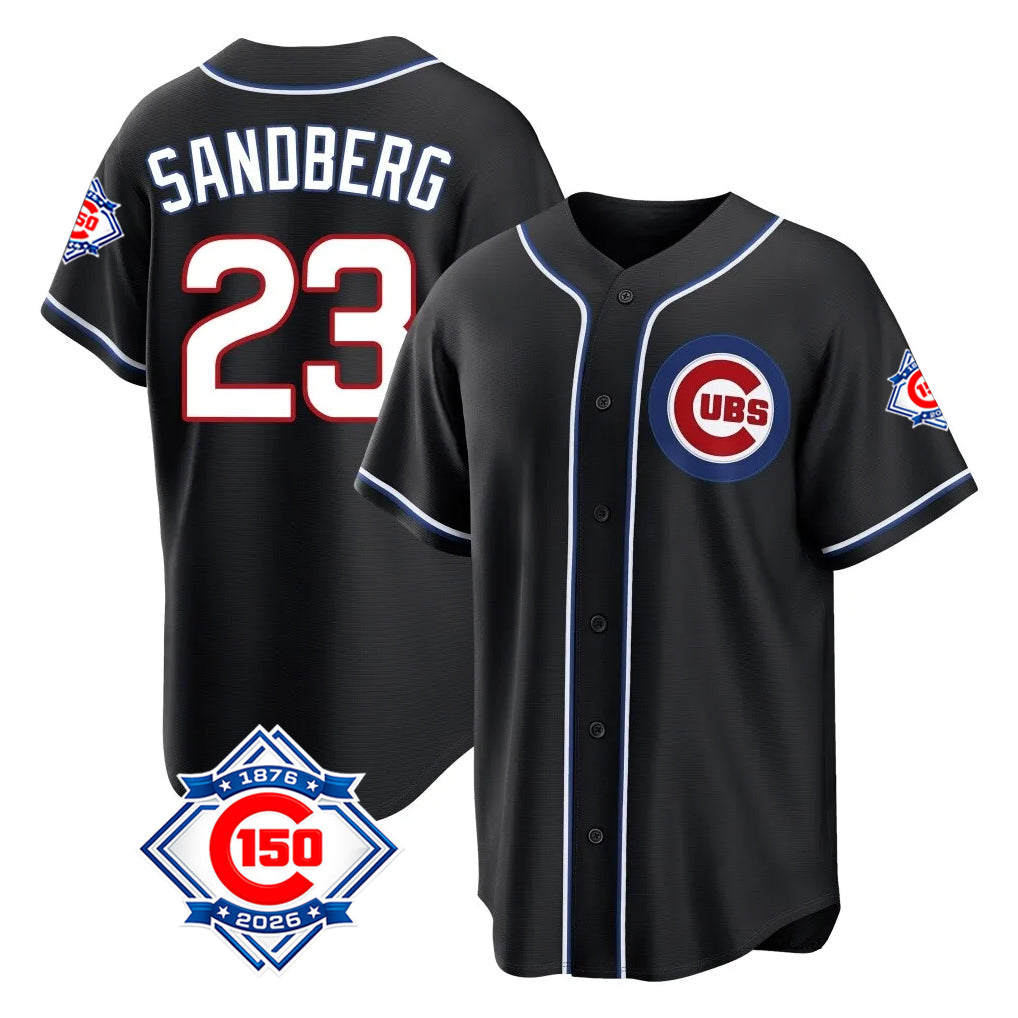 Arlishia C.Cubs #23 Ryne Sandberg Player Black Fashion Out 150th Anniversary Game Stitched Jerseys