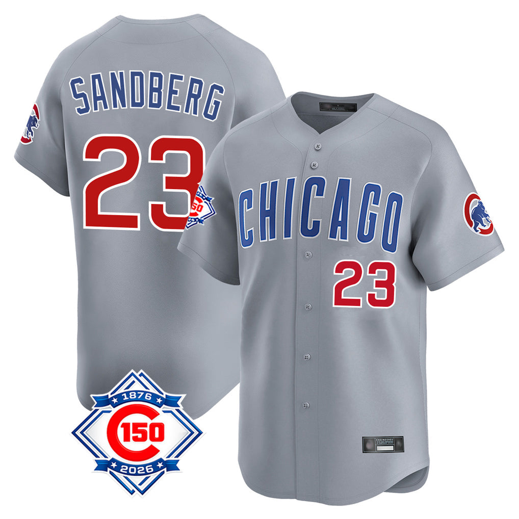 Arlishia C.Cubs #23 Ryne Sandberg Player Gray Road 150th Anniversary Limited Home Stitched Jerseys