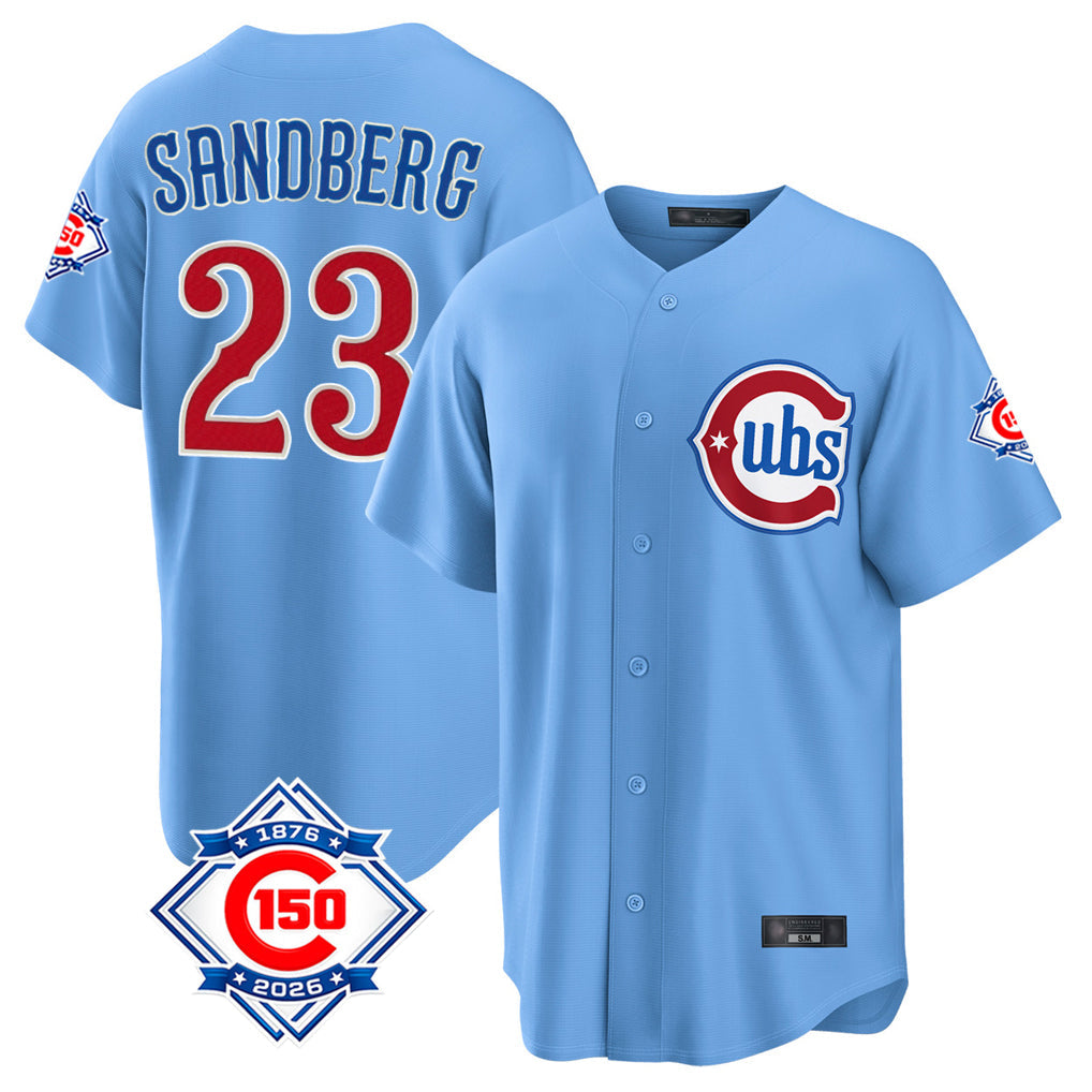 Arlishia C.Cubs #23 Ryne Sandberg Player Light Blue 150th Anniversary Home Game Stitched Jerseys