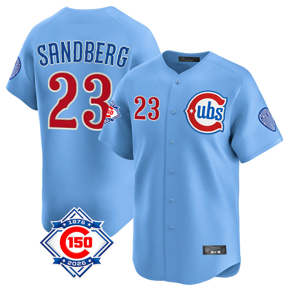 Arlishia C.Cubs #23 Ryne Sandberg Player Light Blue 150th Anniversary Limited Home Stitched Jerseys
