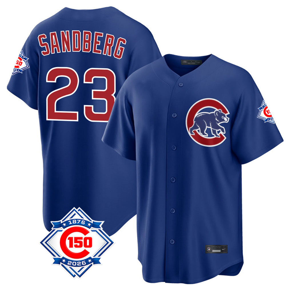 Arlishia C.Cubs #23 Ryne Sandberg Player Royal 150th Anniversary Home Game Stitched Jerseys