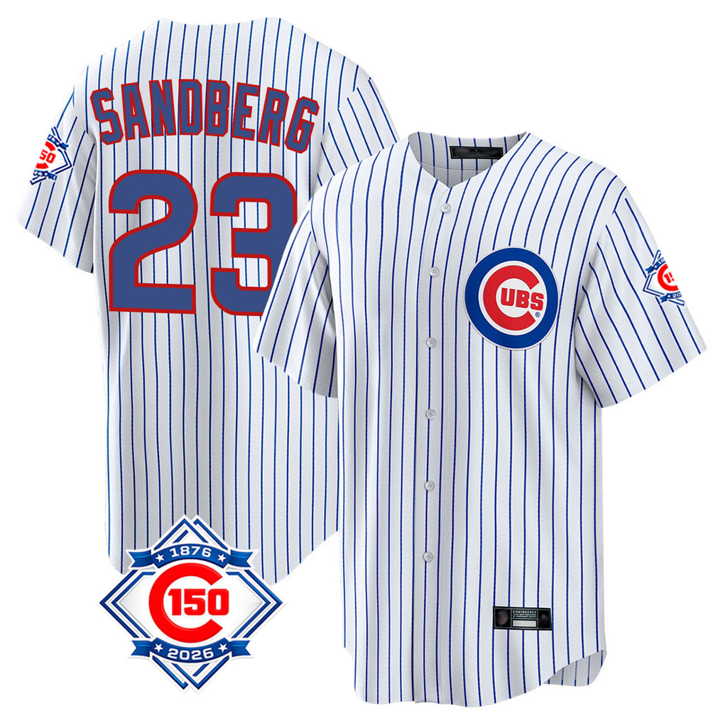 Arlishia C.Cubs #23 Ryne Sandberg Player White 150th Anniversary Home Game Stitched Jerseys