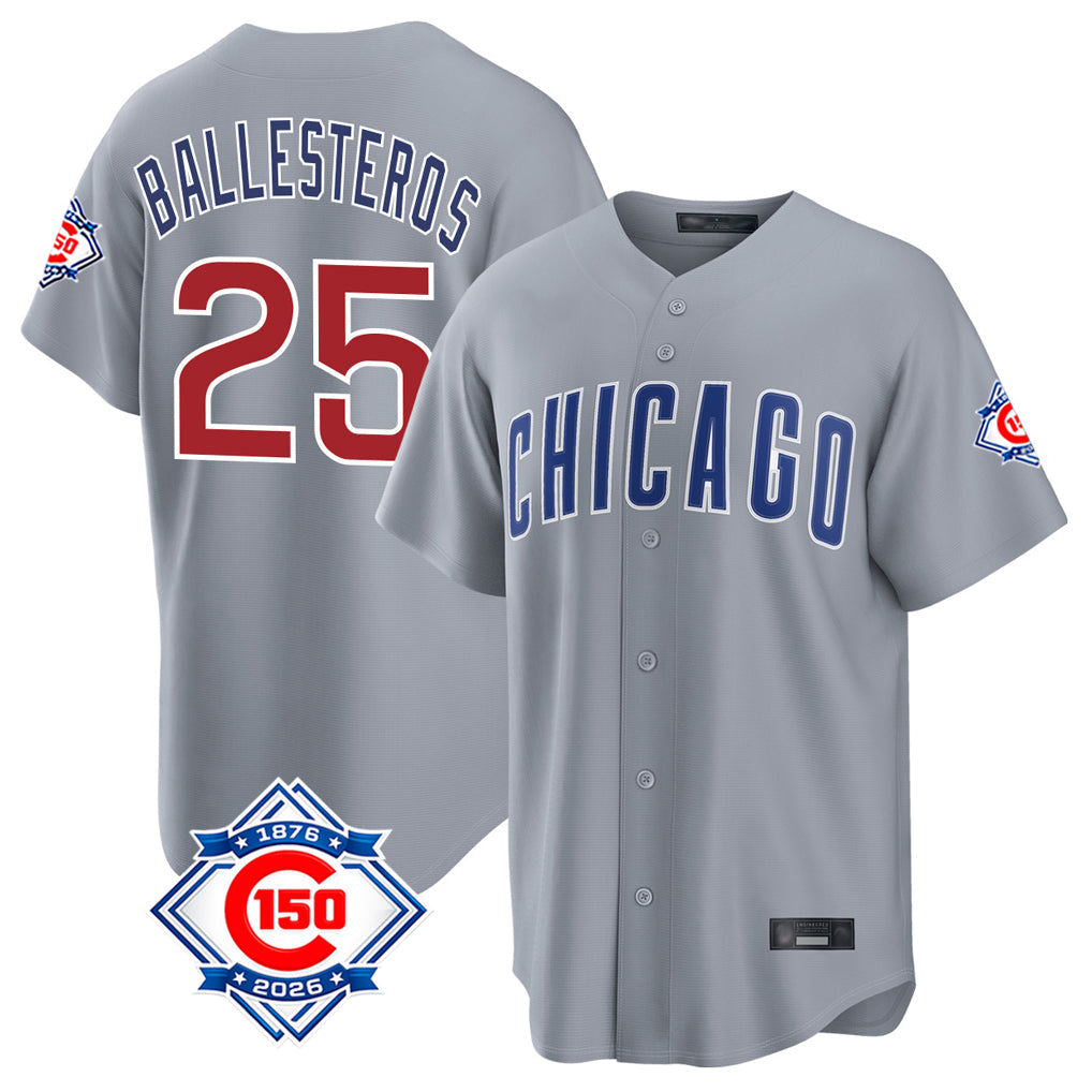 Arlishia C.Cubs #25 Mois¨¦s Ballesteros Player Gray 150th Anniversary Home Game Stitched Jerseys