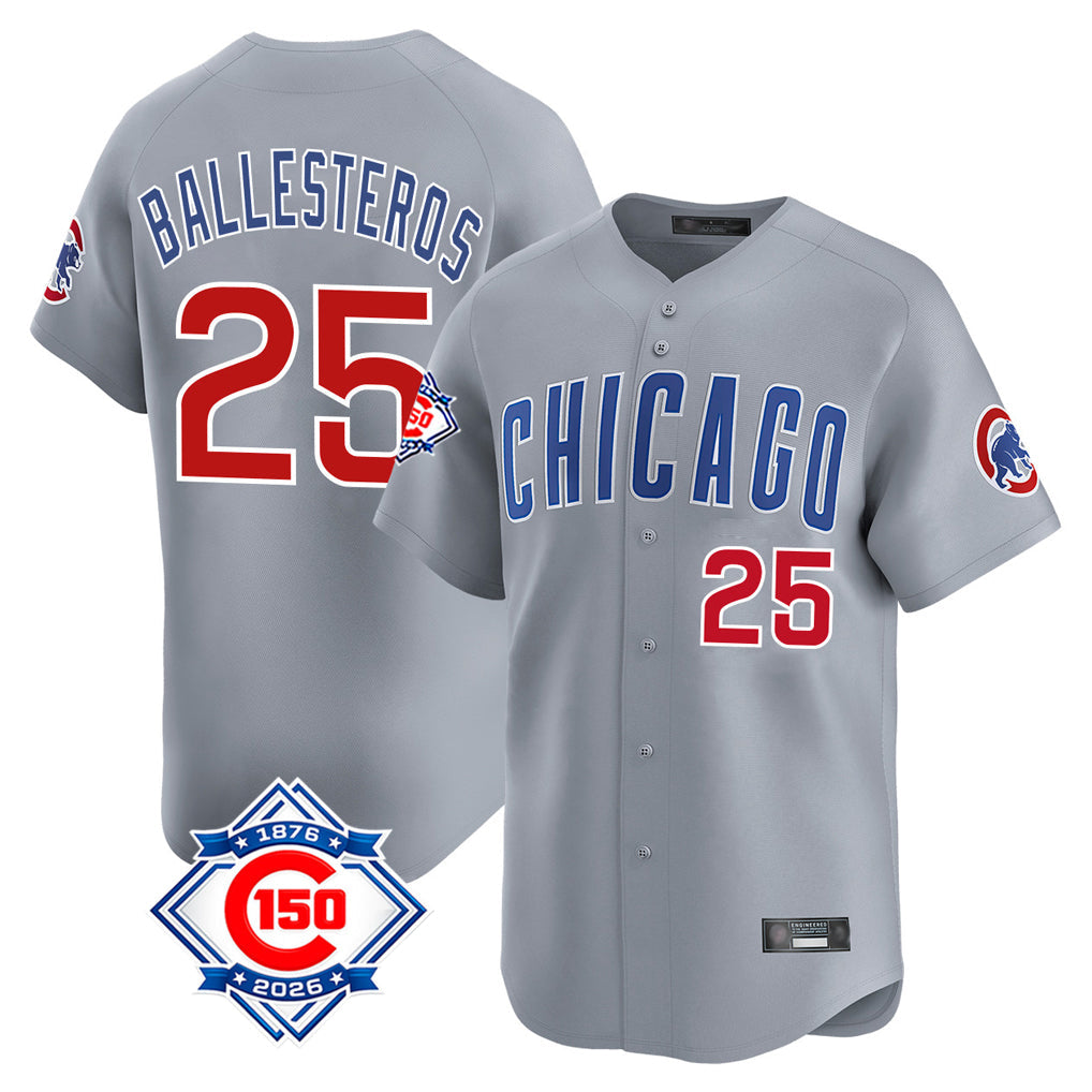 Arlishia C.Cubs #25 Mois¨¦s Ballesteros Player Gray Road 150th Anniversary Limited Home Stitched Jerseys