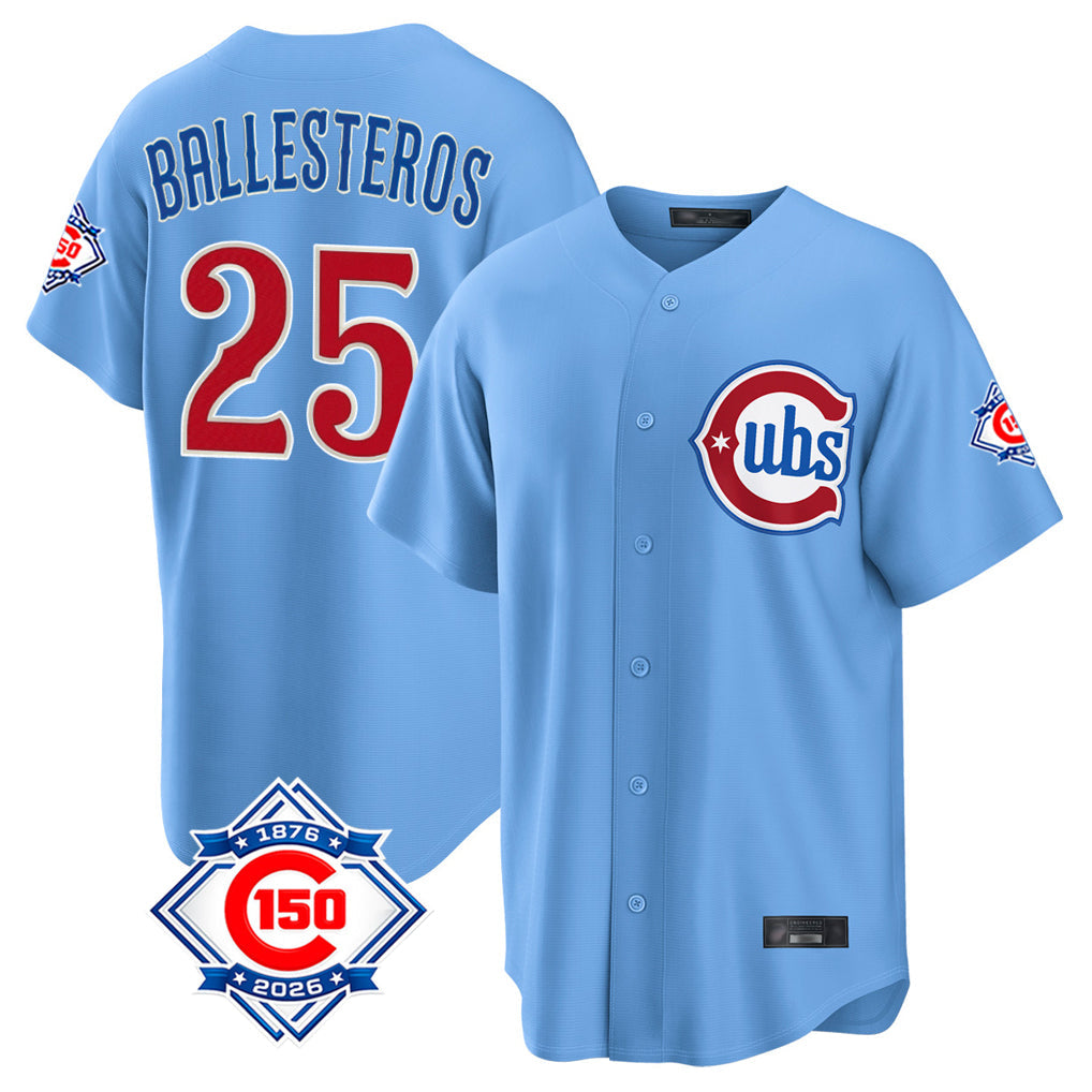 Arlishia C.Cubs #25 Mois¨¦s Ballesteros Player Light Blue 150th Anniversary Home Game Stitched Jerseys