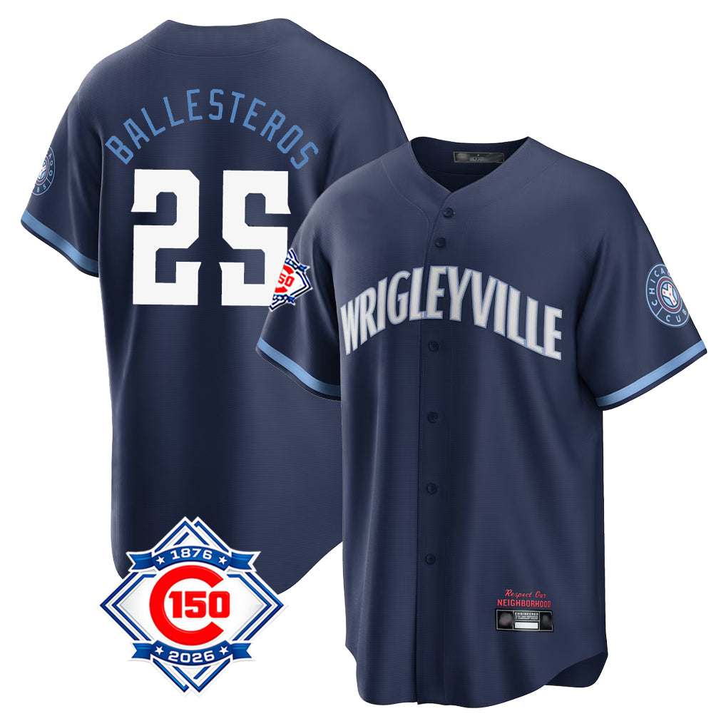 Arlishia C.Cubs #25 Mois¨¦s Ballesteros Player Navy 150th Anniversary City Connect Home Game Stitched Jerseys