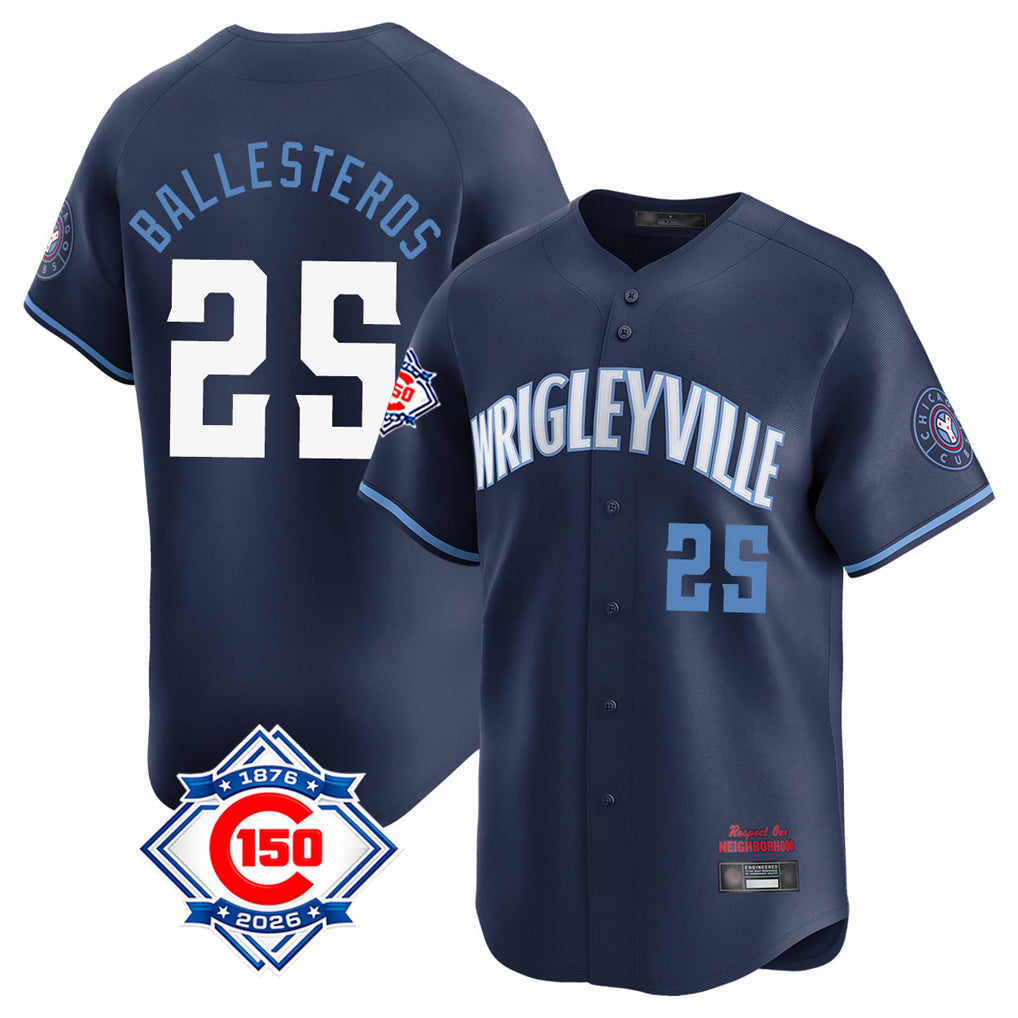 Arlishia C.Cubs #25 Mois¨¦s Ballesteros Player Navy City Connect 150th Anniversary Limited Home Stitched Jerseys