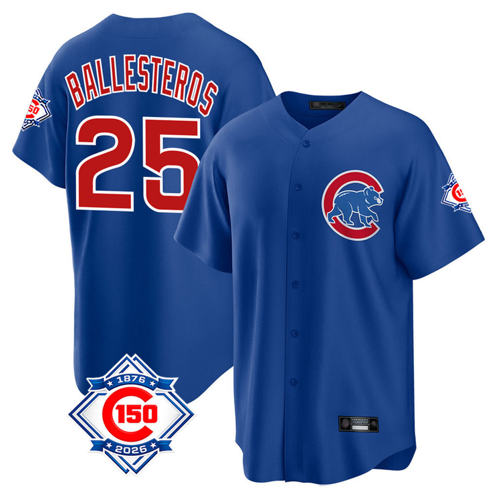 Arlishia C.Cubs #25 Mois¨¦s Ballesteros Player Royal 150th Anniversary Home Game Stitched Jerseys