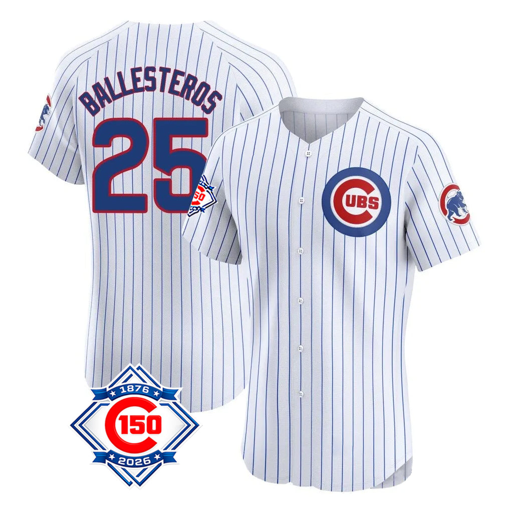 Arlishia C.Cubs #25 Mois¨¦s Ballesteros Player White 150th Anniversary Limited Elite Home Game Stitched Jerseys