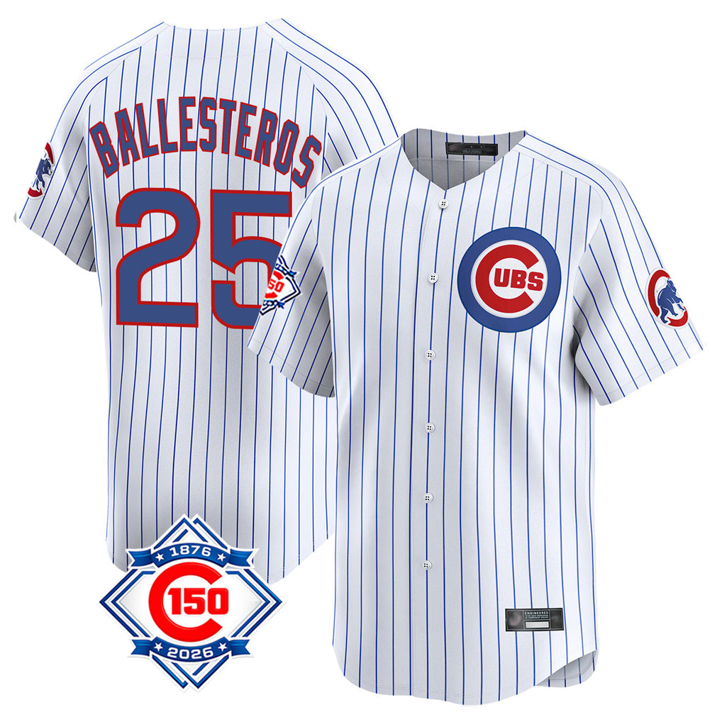 Arlishia C.Cubs #25 Mois¨¦s Ballesteros Player White 150th Anniversary Limited Home Game Stitched Jerseys