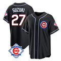 Arlishia C.Cubs #27 Seiya Suzuki Player Black Fashion Out 150th Anniversary Game Stitched Jerseys