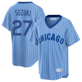 Arlishia C.Cubs #27 Seiya Suzuki Player Blue T-shirt Cooperstown Collection Limited Stitched Jerseys