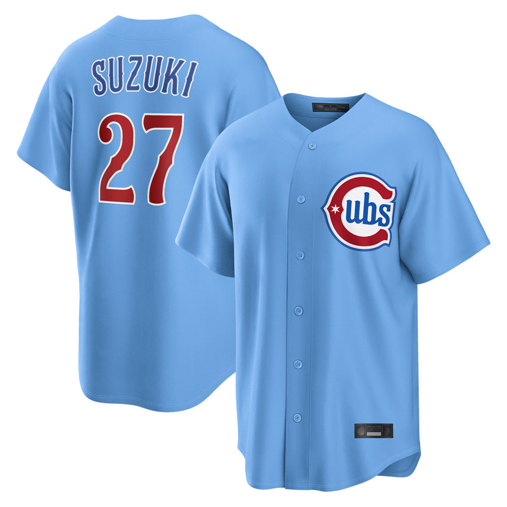 Arlishia C.Cubs #27 Seiya Suzuki Player Light Blue Home Game Stitched Jerseys
