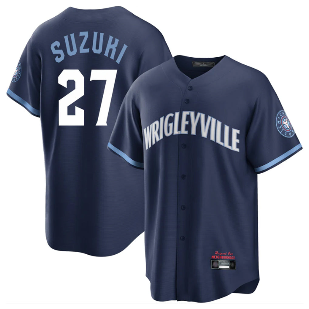 Arlishia C.Cubs #27 Seiya Suzuki Player Navy City Connect Home Game Stitched Jerseys