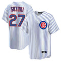 Arlishia C.Cubs #27 Seiya Suzuki Player White Game Home Stitched Jerseys