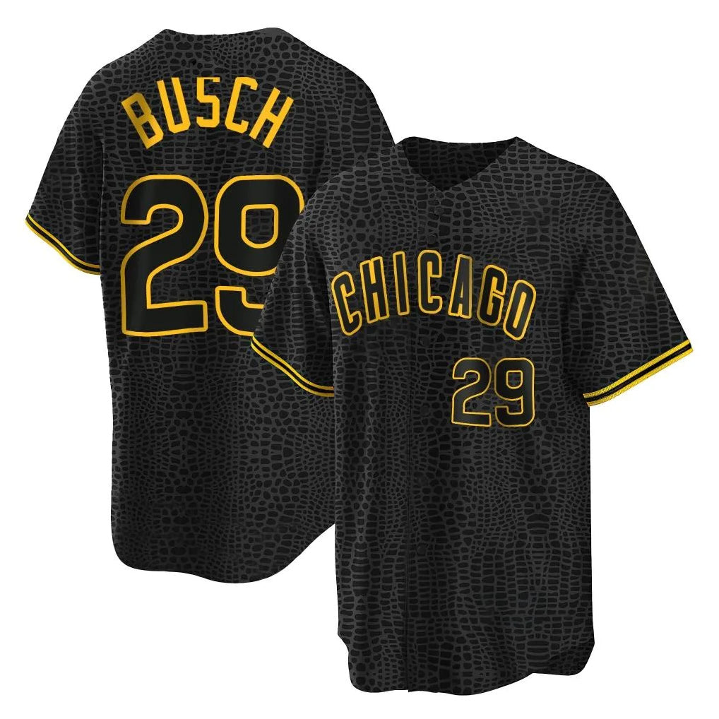 Arlishia C.Cubs #29 Michael Busch Player Black Snake Skin City Game Stitched Jerseys