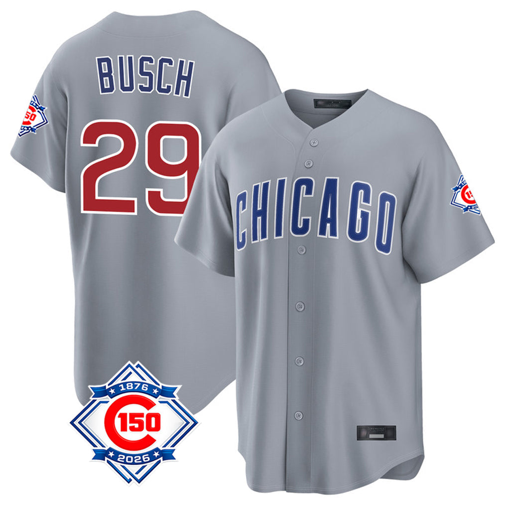 Arlishia C.Cubs #29 Michael Busch Player Gray 150th Anniversary Home Game Stitched Jerseys