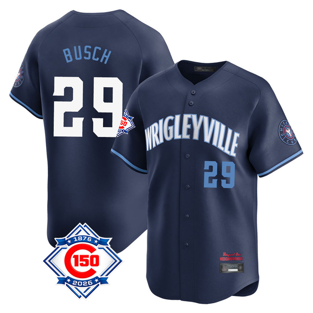 Arlishia C.Cubs #29 Michael Busch Player Navy City Connect 150th Anniversary Limited Home Stitched Jerseys