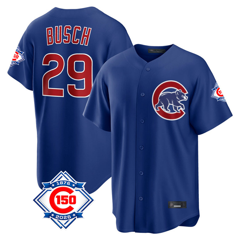 Arlishia C.Cubs #29 Michael Busch Player Royal 150th Anniversary Home Game Stitched Jerseys