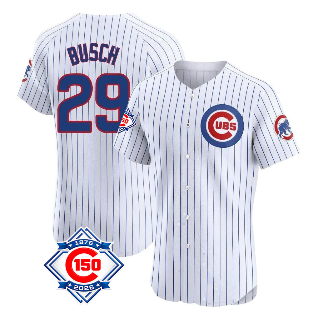 Arlishia C.Cubs #29 Michael Busch Player White 150th Anniversary Limited Elite Home Game Stitched Jerseys