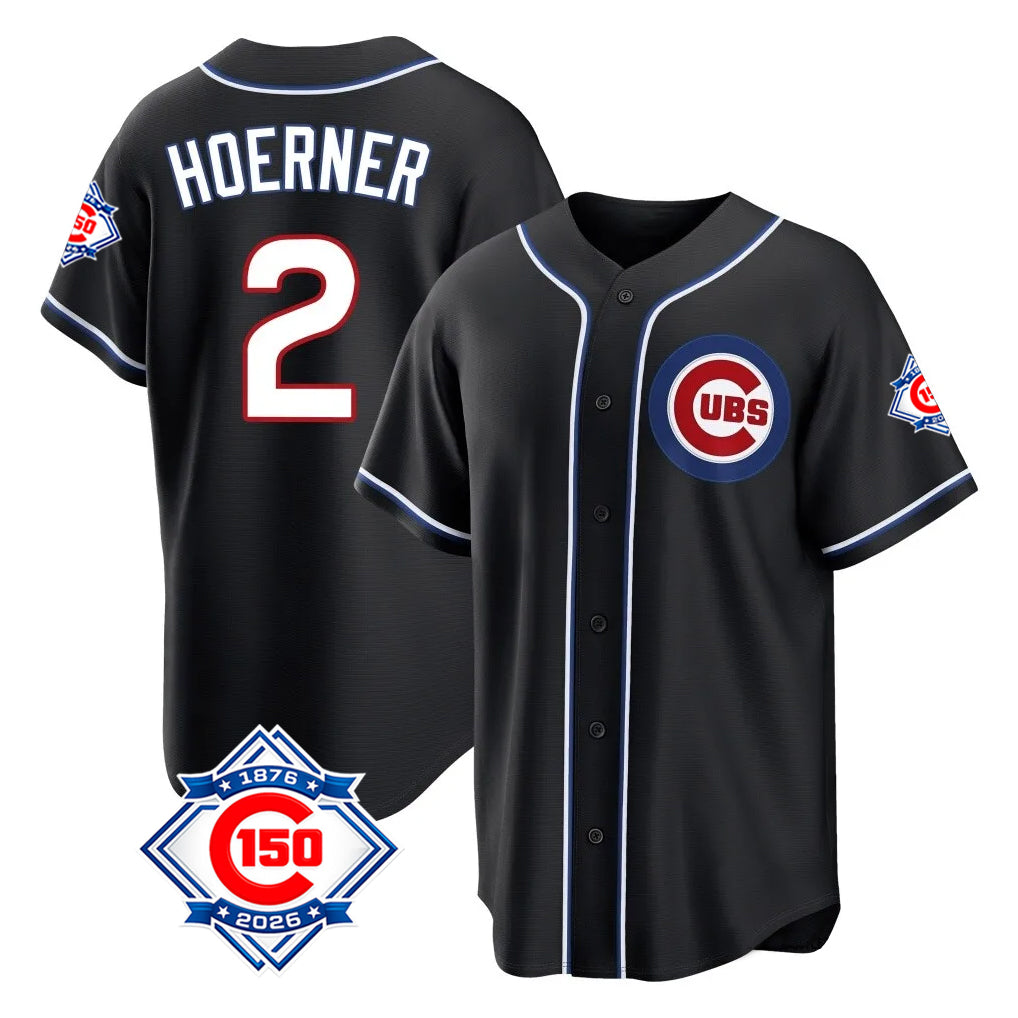 Arlishia C.Cubs #2 Nico Hoerner Player Black Fashion Out 150th Anniversary Game Stitched Jerseys