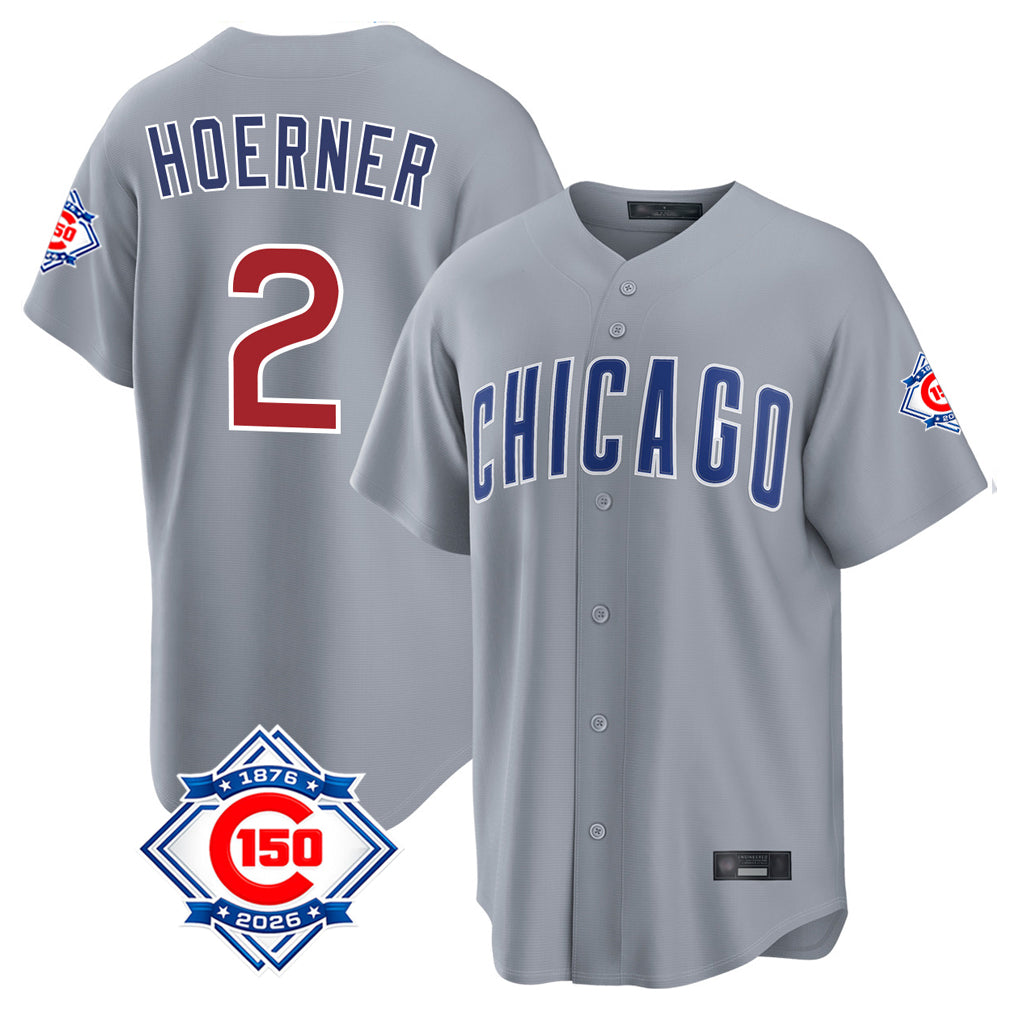 Arlishia C.Cubs #2 Nico Hoerner Player Gray 150th Anniversary Home Game Stitched Jerseys