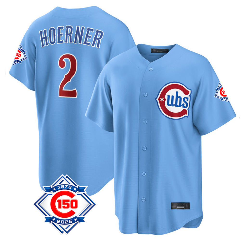 Arlishia C.Cubs #2 Nico Hoerner Player Light Blue 150th Anniversary Home Game Stitched Jerseys