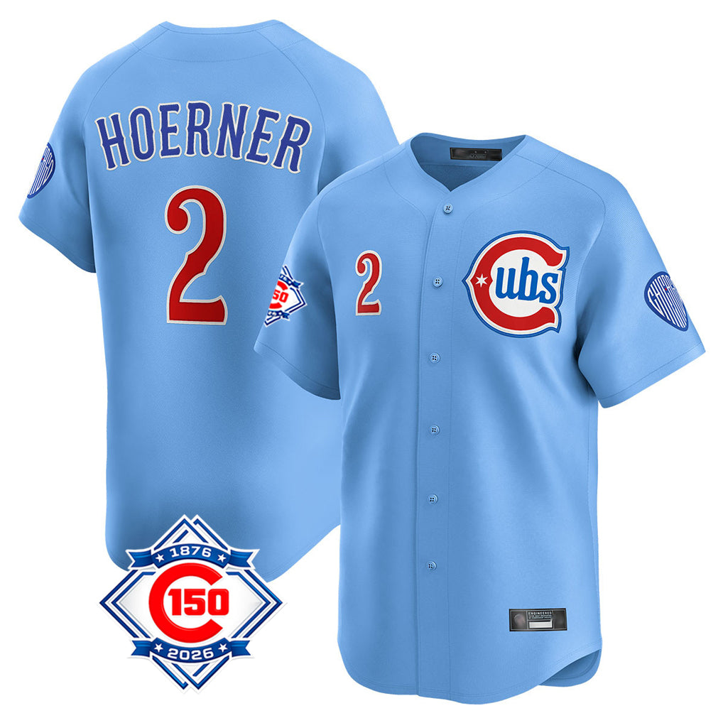 Arlishia C.Cubs #2 Nico Hoerner Player Light Blue 150th Anniversary Limited Home Stitched Jerseys