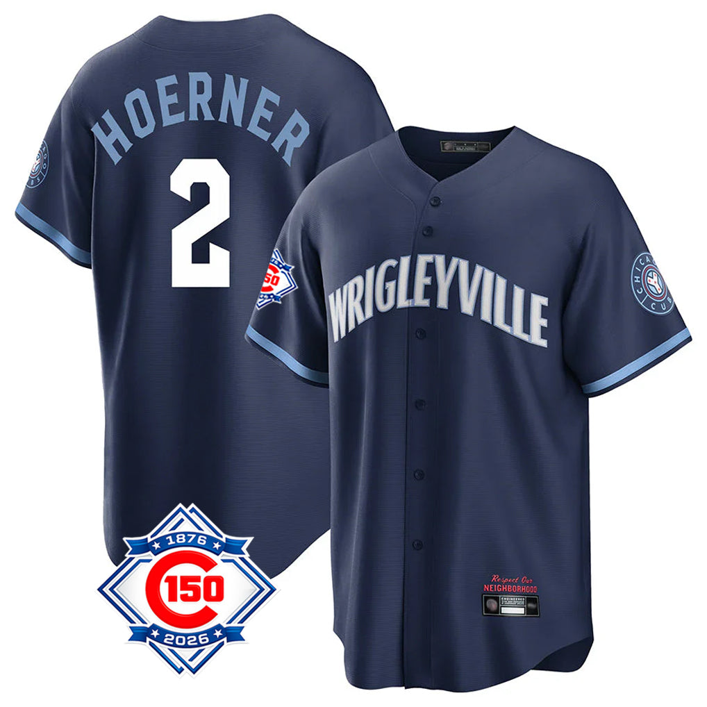 Arlishia C.Cubs #2 Nico Hoerner Player Navy 150th Anniversary City Connect Home Game Stitched Jerseys