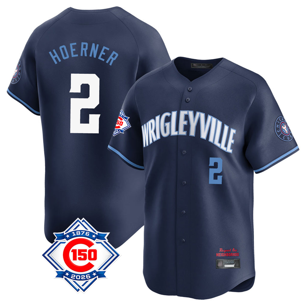 Arlishia C.Cubs #2 Nico Hoerner Player Navy City Connect 150th Anniversary Limited Home Stitched Jerseys