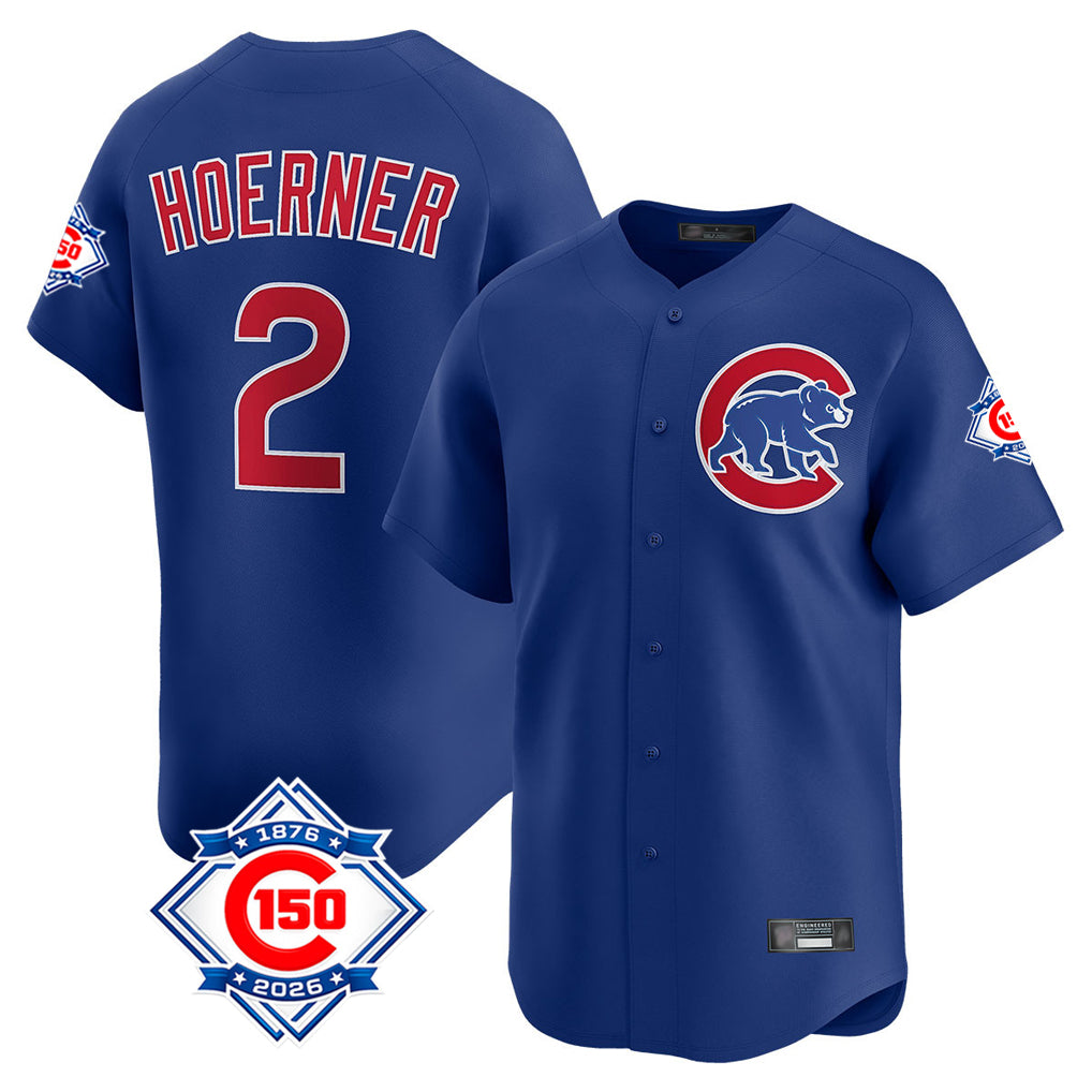 Arlishia C.Cubs #2 Nico Hoerner Player Royal 150th Anniversary Limited Home Stitched Jerseys