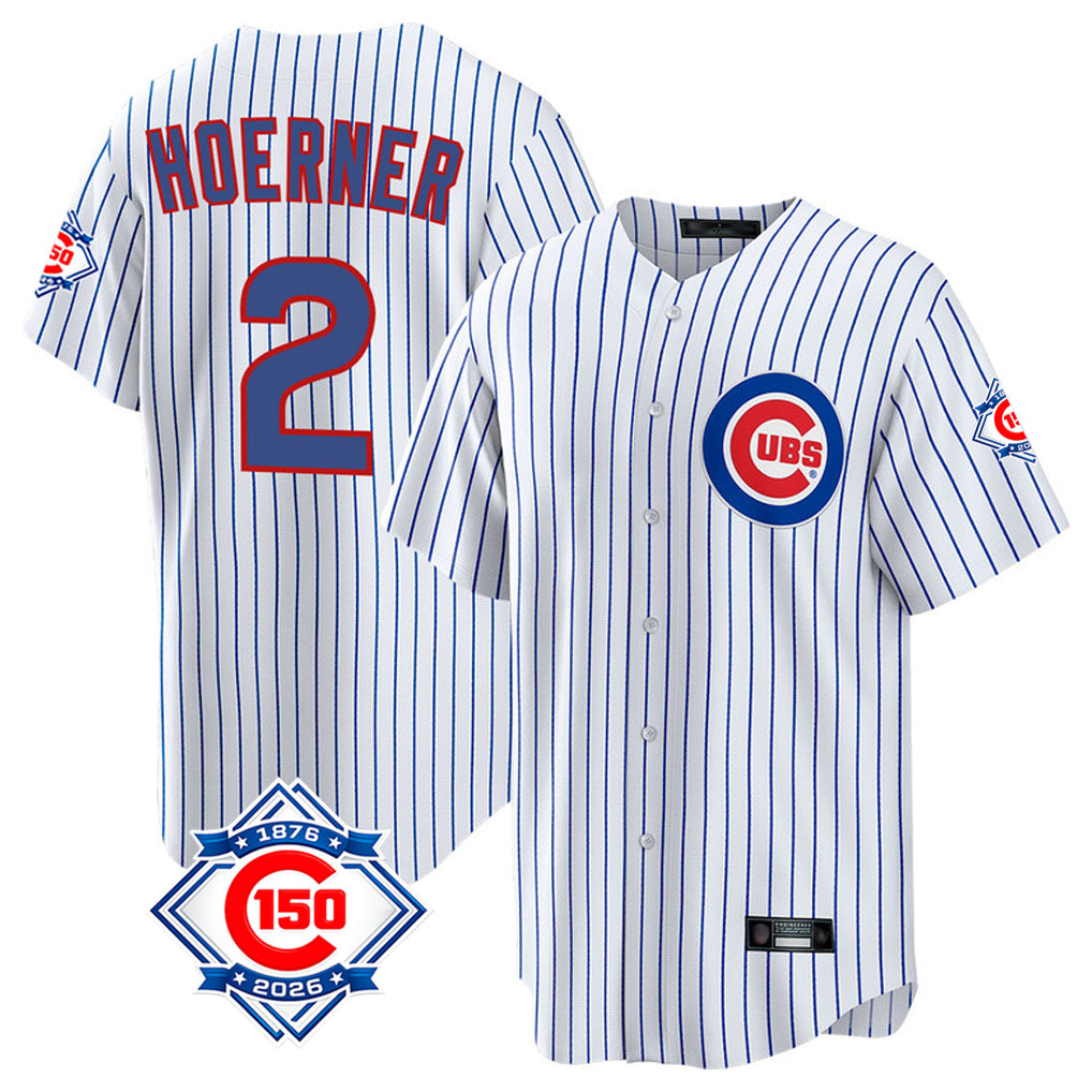 Arlishia C.Cubs #2 Nico Hoerner Player White 150th Anniversary Home Game Stitched Jerseys