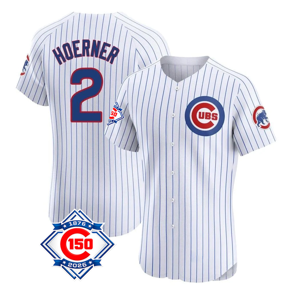 Arlishia C.Cubs #2 Nico Hoerner Player White 150th Anniversary Limited Elite Home Game Stitched Jerseys
