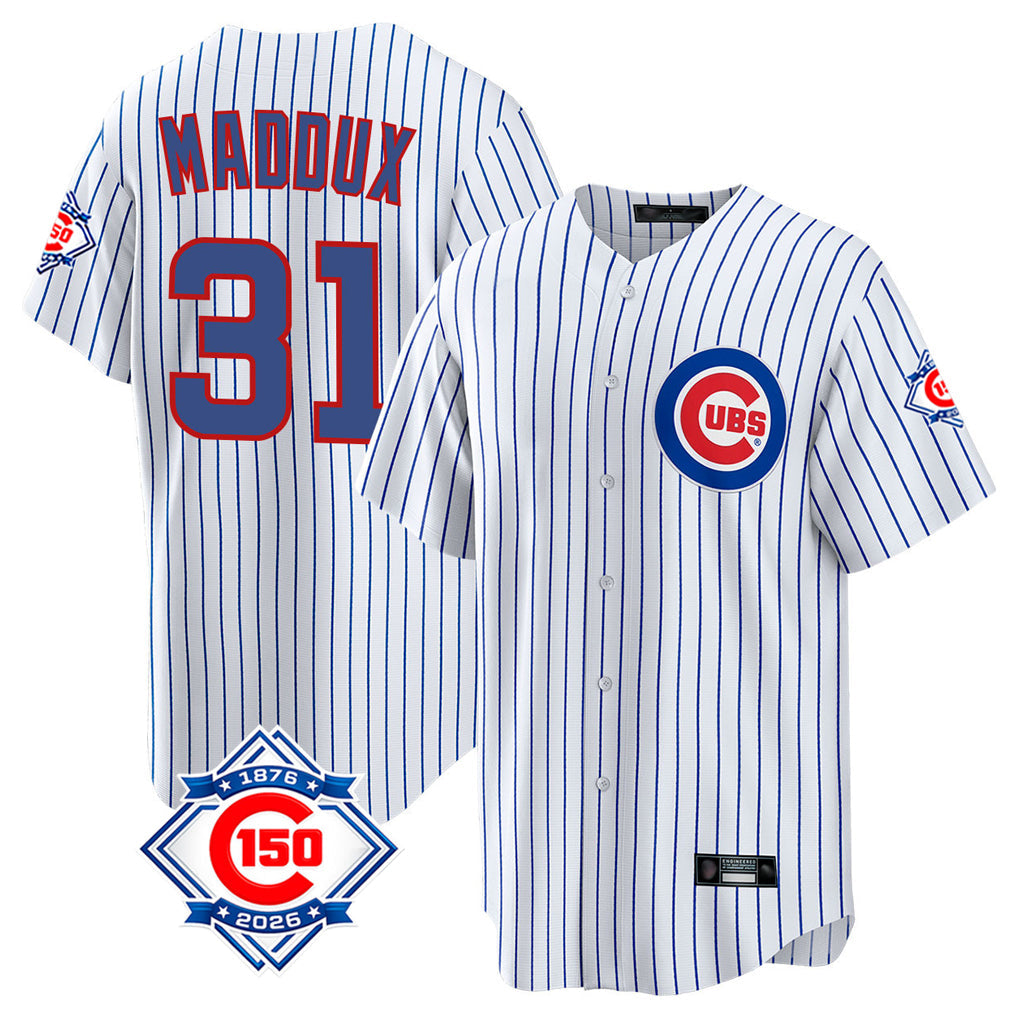 Arlishia C.Cubs #31 Greg Maddux Player White 150th Anniversary Home Game Stitched Jerseys