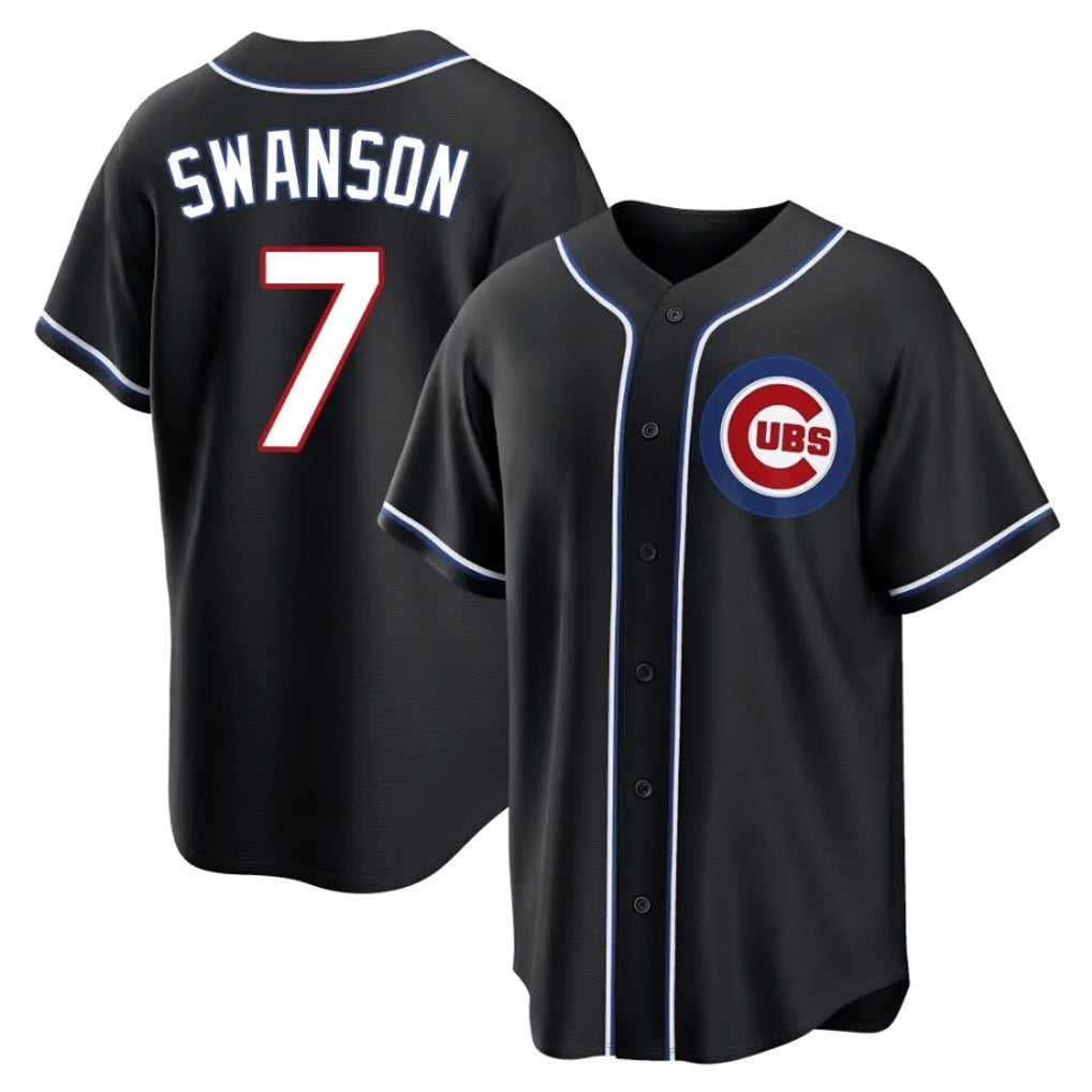 Arlishia C.Cubs #7 Dansby Swanson Player Black Fashion Out Game Stitched Jerseys