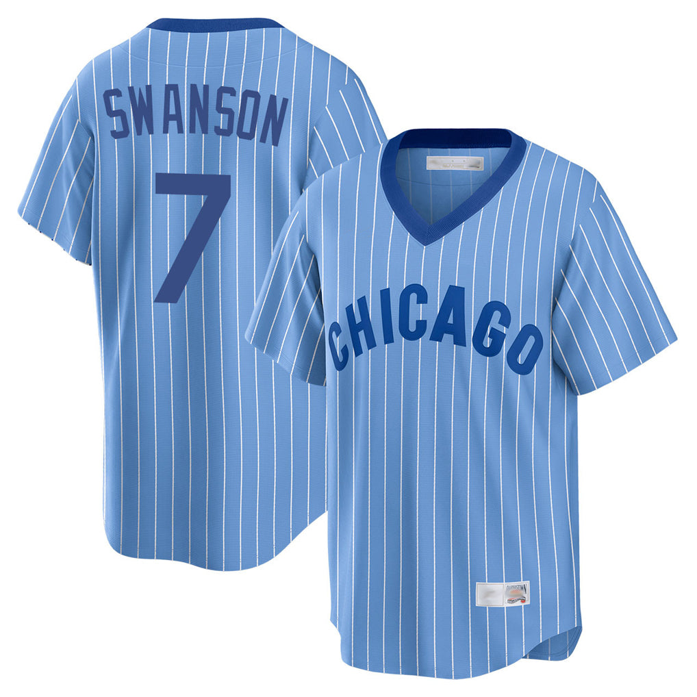 Arlishia C.Cubs #7 Dansby Swanson Player Blue T-shirt Cooperstown Collection Limited Stitched Jerseys