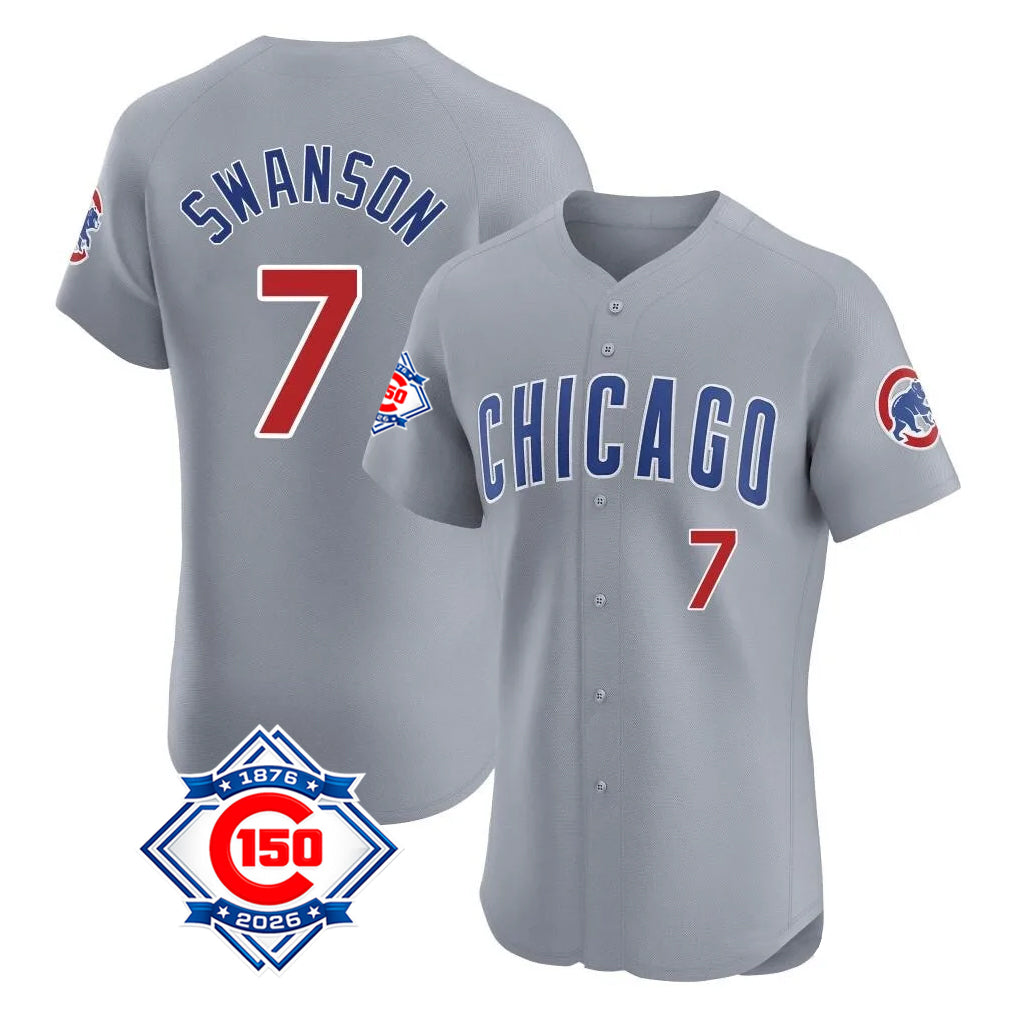 Arlishia C.Cubs #7 Dansby Swanson Player Gray Road 150th Anniversary Limited Elite Home Stitched Jerseys