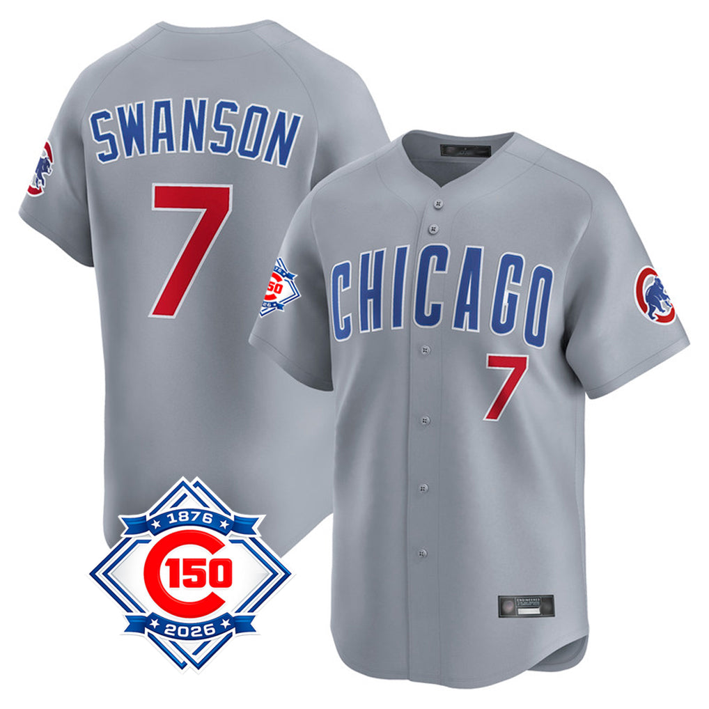 Arlishia C.Cubs #7 Dansby Swanson Player Gray Road 150th Anniversary Limited Home Stitched Jerseys
