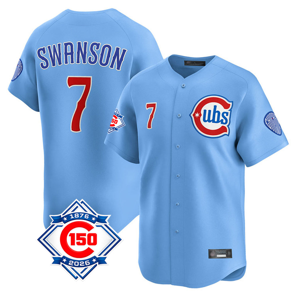 Arlishia C.Cubs #7 Dansby Swanson Player Light Blue 150th Anniversary Limited Home Stitched Jerseys