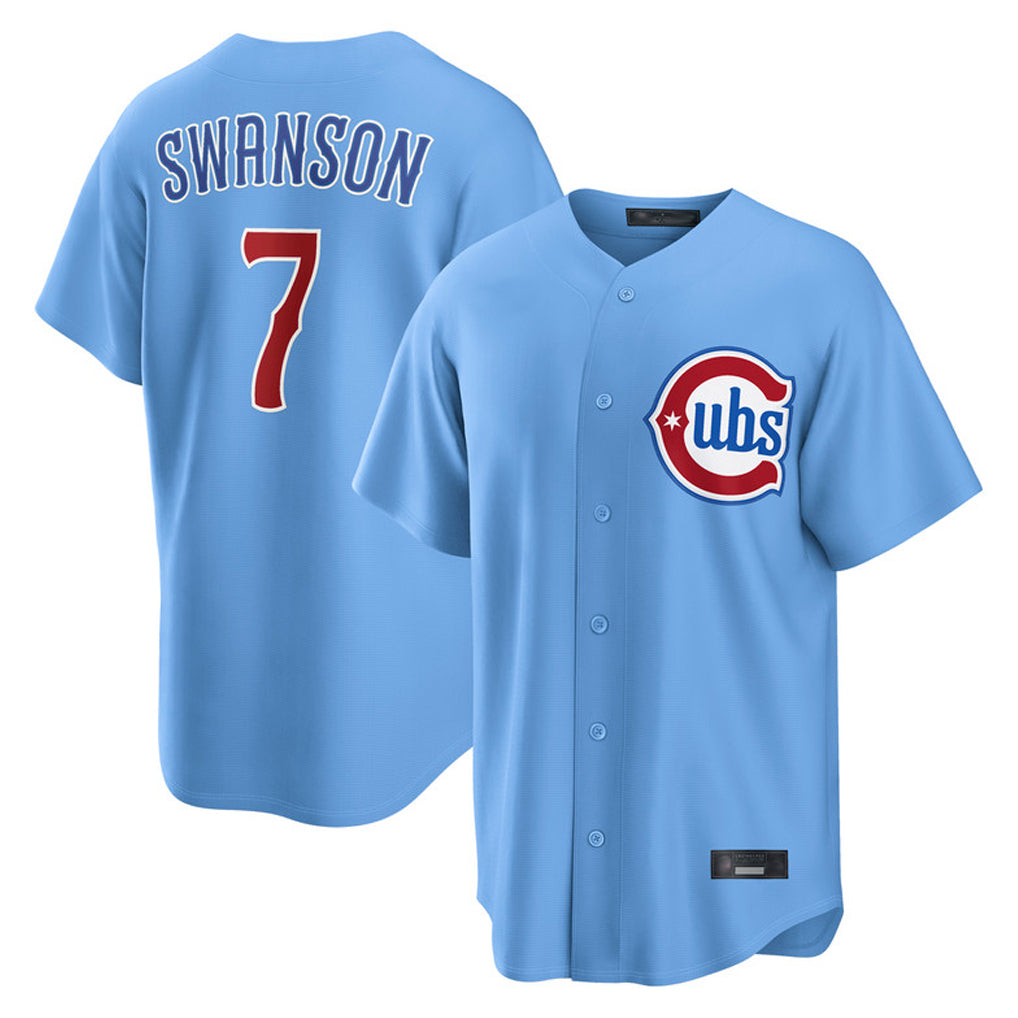 Arlishia C.Cubs #7 Dansby Swanson Player Light Blue Home Game Stitched Jerseys