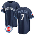 Arlishia C.Cubs #7 Dansby Swanson Player Navy 150th Anniversary City Connect Home Game Stitched Jerseys